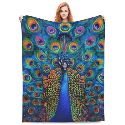Colorful Peacock Feathers Blanket: Vibrant Bird Art for Nature Lovers