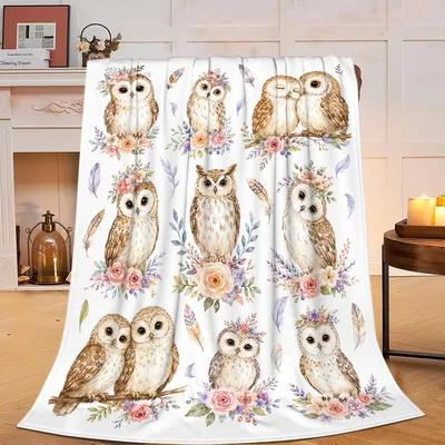 Cute Owls with Pink Blanket: Watercolor Floral Owl Design