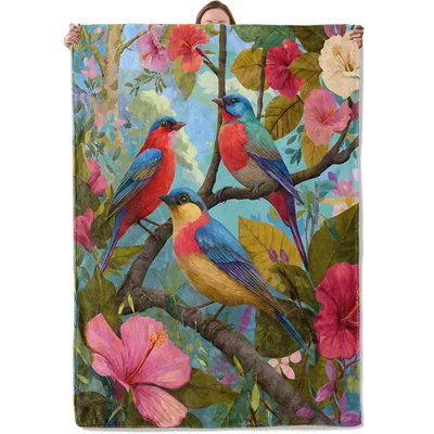 Tropical Birds and Hibiscus Blanket