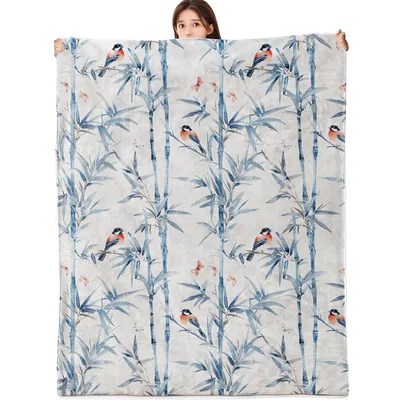 Bamboo and Birds Watercolor Blanket for Nature Lovers