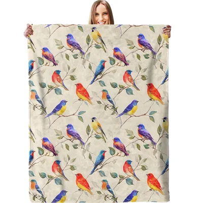 Colorful Birds Pattern Blanket: A Vibrant Flock on Branches