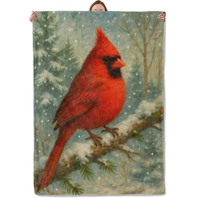 Cardinal on Snowy Branch Blanket: Winter Bird Art for Nature Lovers