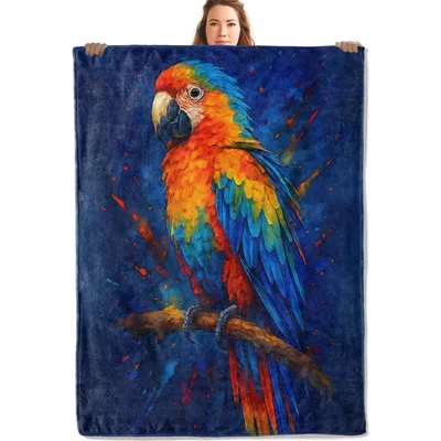 Colorful Macaw Parrot Watercolor Blanket