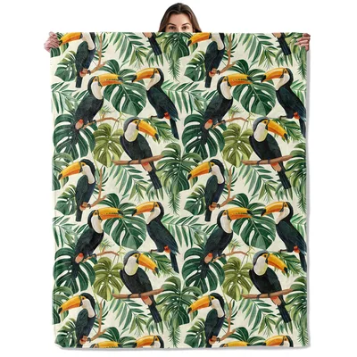Toucan Tropical Leaves Pattern Blanket