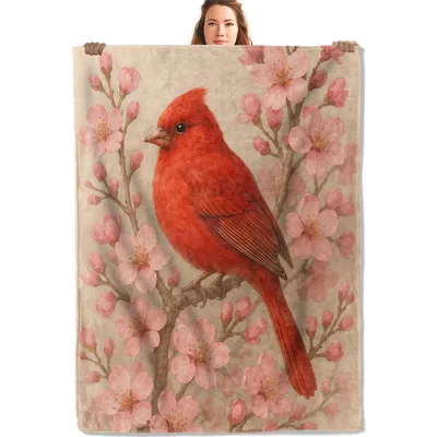 Red Cardinal on Blossom Branch Blanket: A Vibrant Bird Design