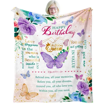Birthday Queen Blanket: Butterfly and Floral Birthday Gift for Women