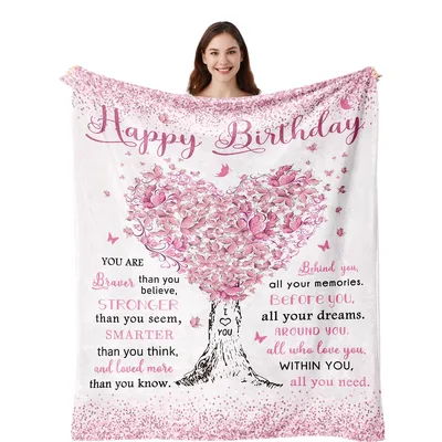 Birthday Gift for Her Blanket: Pink Butterfly Heart Tree
