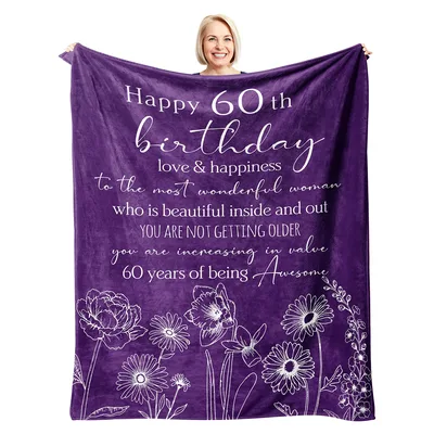 Gift for 60 Year Old Woman Blanket: Purple 60th Birthday Throw