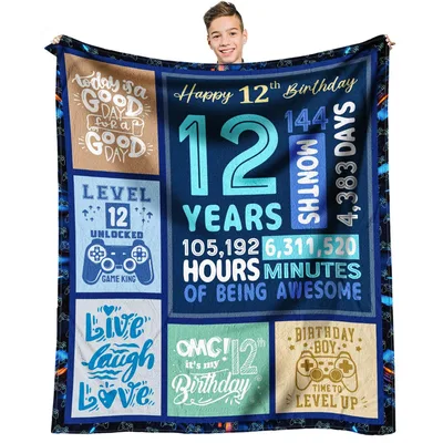 Level Up 12 Blanket: Gamer 12th Birthday Celebration Design