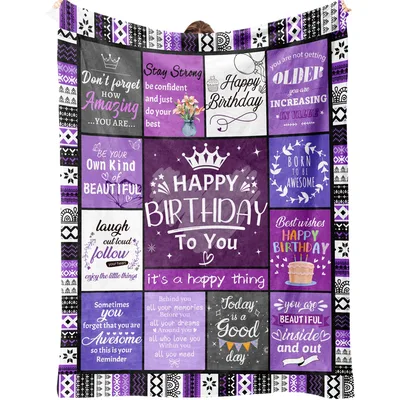 Birthday Inspirational Blanket Celebrating You with Purple Quotes