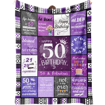 Life Begins Blanket: A purple 50th birthday throw
