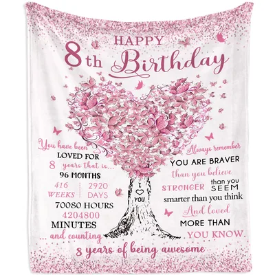 8th Birthday Blanket for a Girl Turning Eight