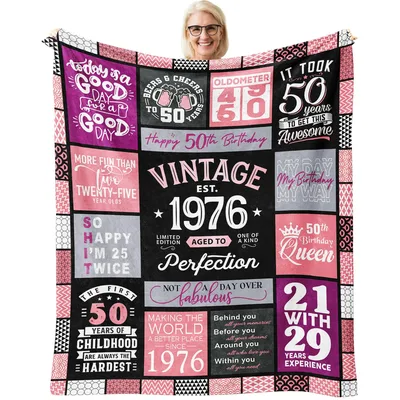 50th Birthday Women Blanket Celebrating Vintage 1976 Birth Year