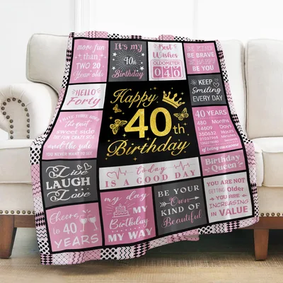 Pink and Gold 40th Birthday Blanket for Her