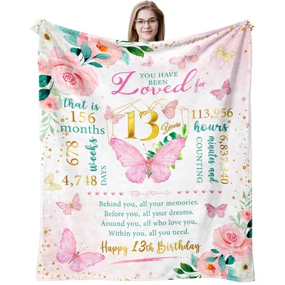 13th Birthday Girl Blanket Featuring 13 Years of Love