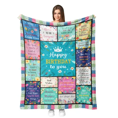 Floral Birthday Blanket With Uplifting Quotes for Her
