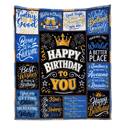Blue Gold Birthday Blanket for Men Who Deserve Cheer