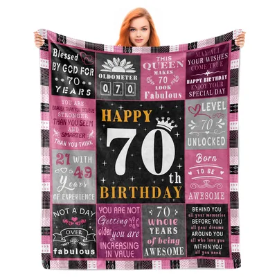 70th Birthday Gift Woman Blanket: Bold Pink Print