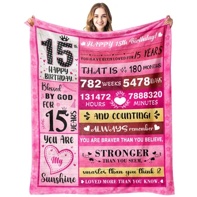 Happy 15th Birthday Blanket: A Countdown of Love in Pink