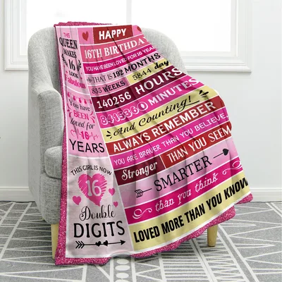 Happy 16th Birthday Girl Blanket: A Countdown in Pink