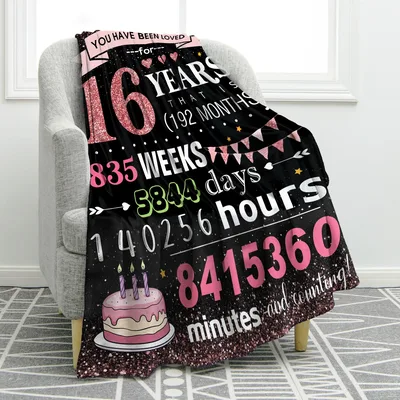 16th Birthday Countdown Blanket for a Sweet Sixteen