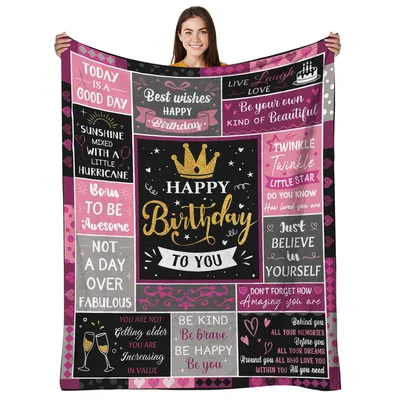 Birthday Women Pink Blanket: Happy Birthday Quotes in Pink and Black