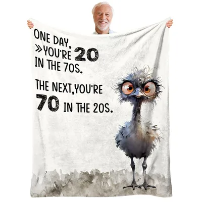 Funny 70th Birthday Ostrich Blanket Celebrating Age with Humor