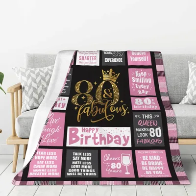 80 and Fabulous Birthday Quotes Blanket with gold 80