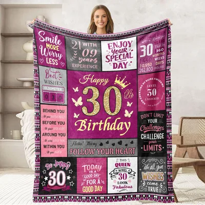 Smile More Worry Less Blanket for a 30th Birthday