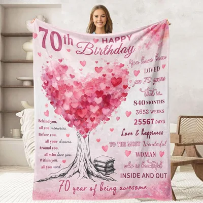70th Birthday Heart Tree Blanket featuring a heart-shaped tree