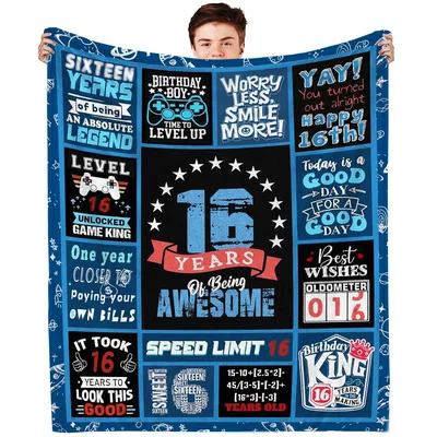 16th Birthday Boy Blanket: Level 16 Game King Design