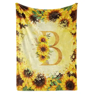 Letter B Blanket: Golden Sunflower Monogram Throw