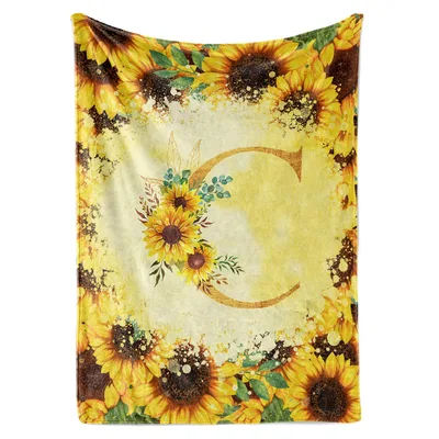 Sunflower Monogram Initial Blanket