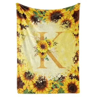 Sunflower Monogram K Blanket for Birthdays and Gifts