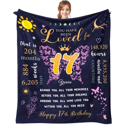 17th Birthday Blanket: Loved for 17 Years Butterfly Design