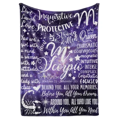 Scorpio Birthday Blanket with Zodiac Words and Stars
