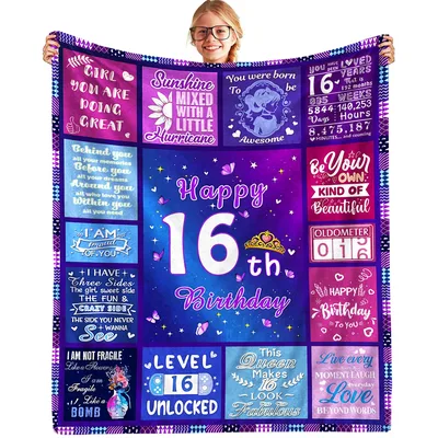 Happy 16th Birthday Girl Collage Blanket with sayings