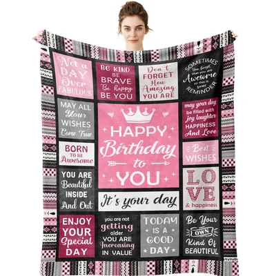 Happy Birthday Gift for Her Blanket: Pink Quote Throw