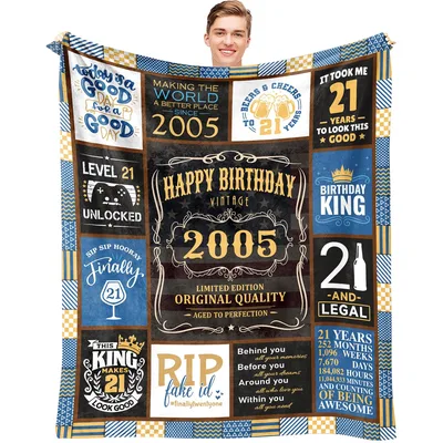 21st Birthday Vintage Blanket featuring a 2005 birth year collage