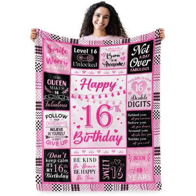 16th Birthday Girl Blanket Featuring Level 16 Unlocked
