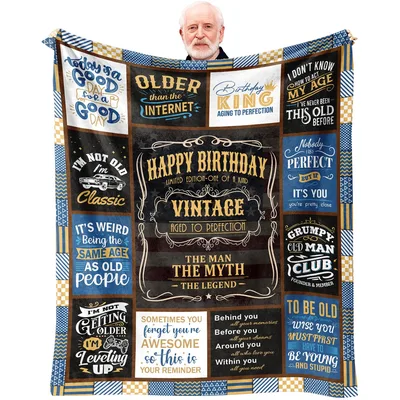 Funny Birthday Men Blanket featuring Vintage Aged to Perfection text