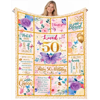 Butterfly 50th Birthday Blanket for Her Milestone