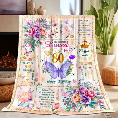 You Have Been Loved 80th Birthday Blanket featuring purple butterflies