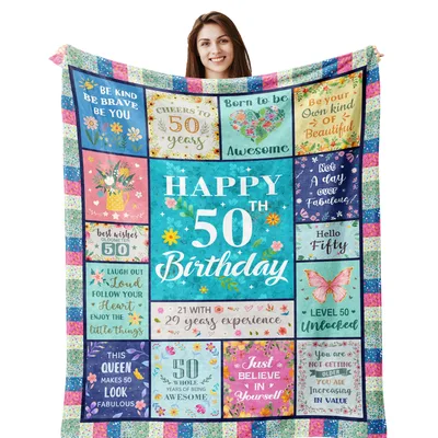 Happy 50th Birthday Floral Blanket for Her