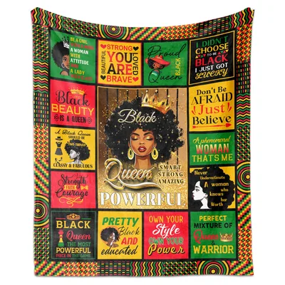 Black Queen Empowerment Affirmations Blanket featuring bold text