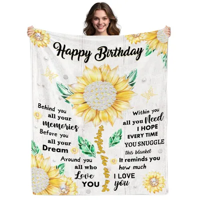 Happy Birthday Behind Blanket: Sunflower Message Throw