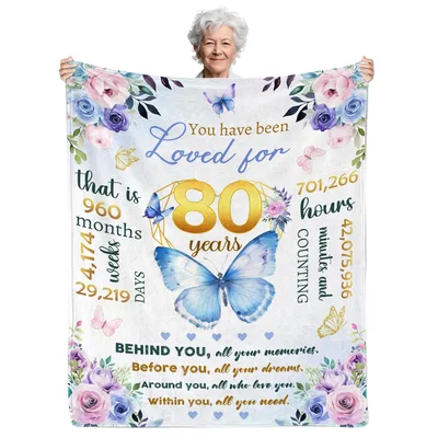 80th Birthday Butterfly Floral Blanket