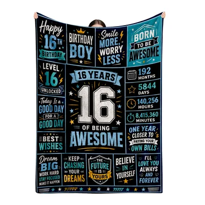 Level 16 Unlocked Navy Blanket: Sweet Sixteen Birthday Gift for Boys