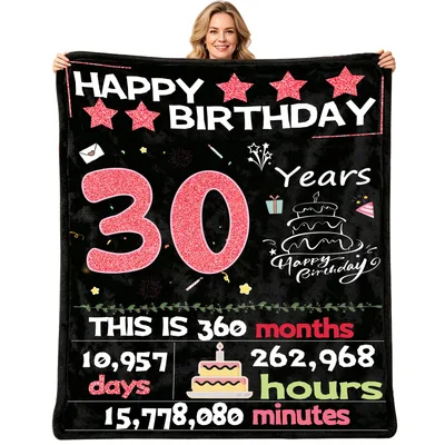 30 Years Happy Birthday Blanket featuring a glittery pink thirty