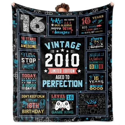 16th Birthday Gamer Boy Blanket - Vintage 2010 Limited Edition Design